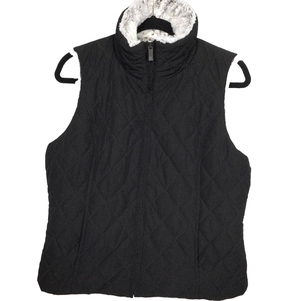 Weatherproof Black Quilted Reversible Faux Fur Lined Zip Up Vest Jacket Size M